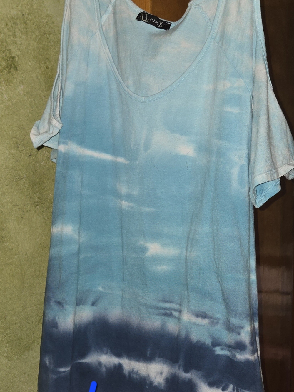 Tie-Dye Blue Women’s Scoop Neck Top Cold Shoulder